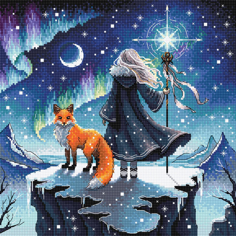 Sorceress of the Auroras and her Fox - Cross Stitch Kit